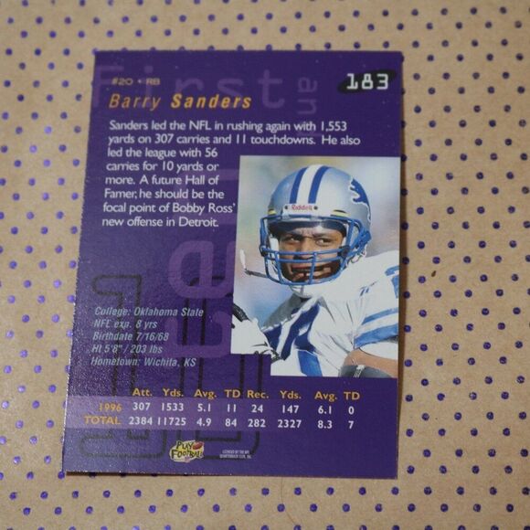 Barry Sanders #183 Football Card - Picture 2 of 2